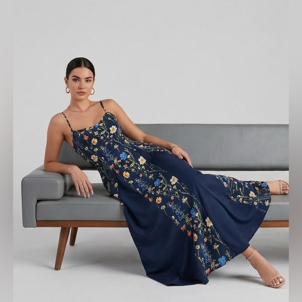 Midnight Navy Floral Print Maxi Dress - Picture 5 of 10
